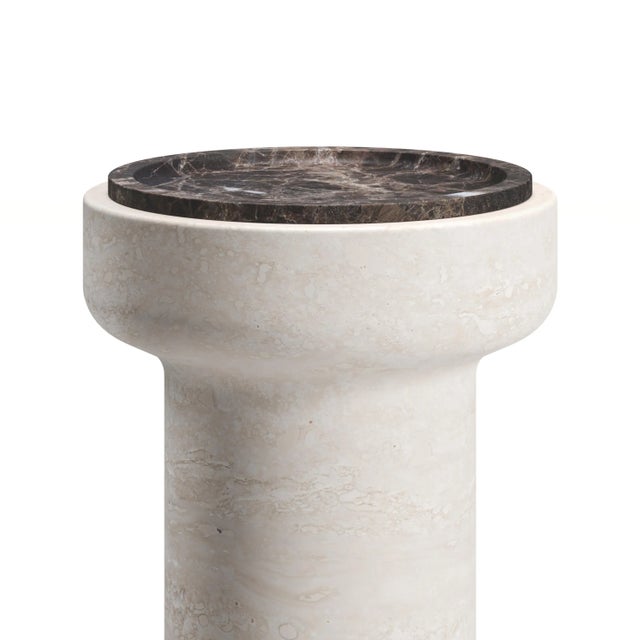 Contemporary New Modern Side Table in Travertine and Marble, Designer Ivan Colominas For Sale - Image 3 of 7