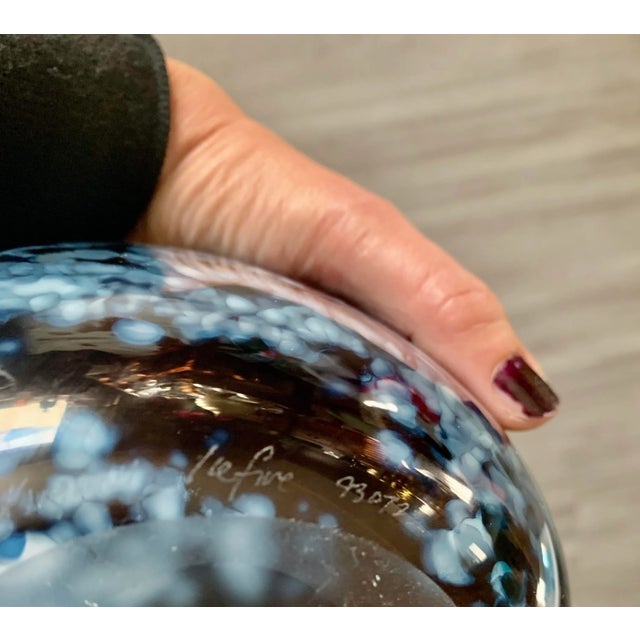 Glass Modern Minimalist Studio Grayish Blue Glass Vase - Signed For Sale - Image 7 of 9