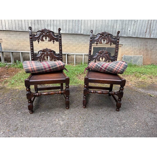 Set of 6 Antique Renaissance Gothic Style Oak Carved Dining Chairs For Sale - Image 14 of 18