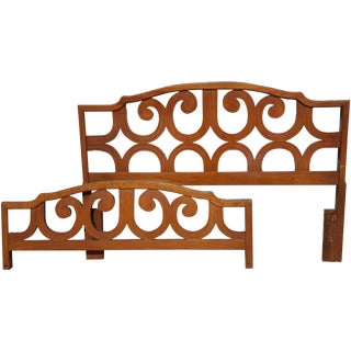 Mid-Century Wood Scroll Bedframe For Sale