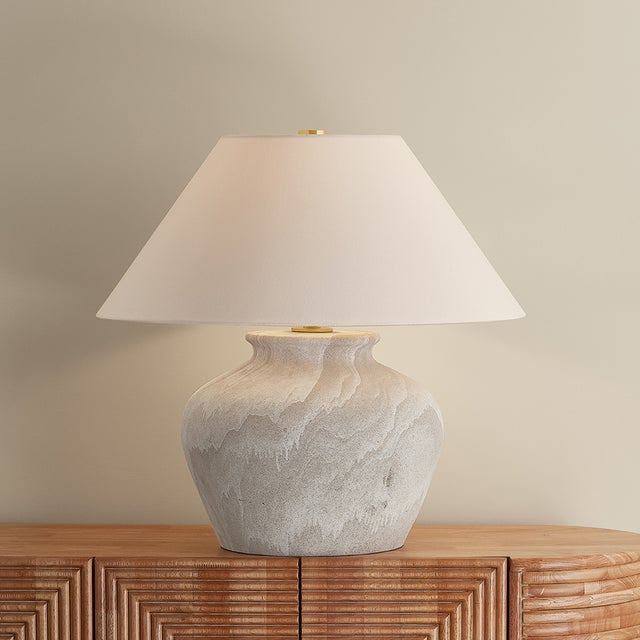 Ceramic Hudson Valley Lighting Allards 24 in. 1 Light Table Lamp in Aged Brass and Ceramic Watercolor Sand Finish For Sale - Image 7 of 11