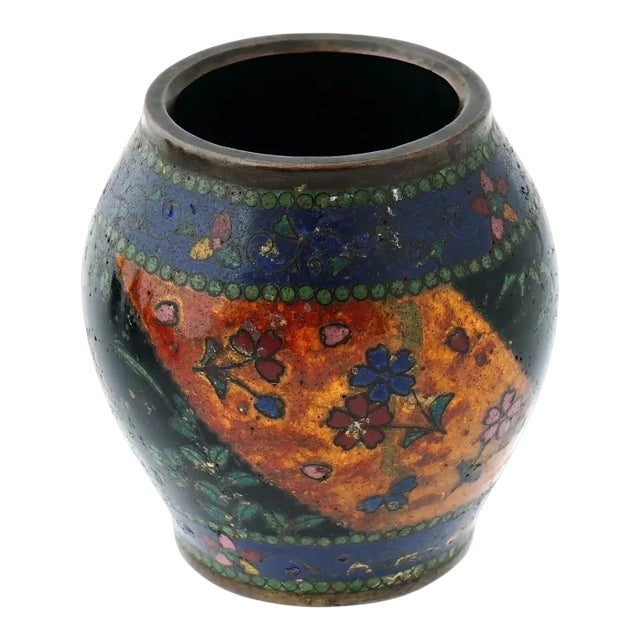 Antique Early Meiji Japanese Cloisonne Enamel Vase For Sale
