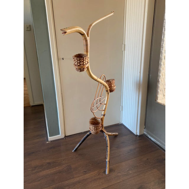 Mid-Century Modern Vintage Bamboo and Rattan Plant Stand from Rohé Noordwolde, 1950s For Sale - Image 3 of 5