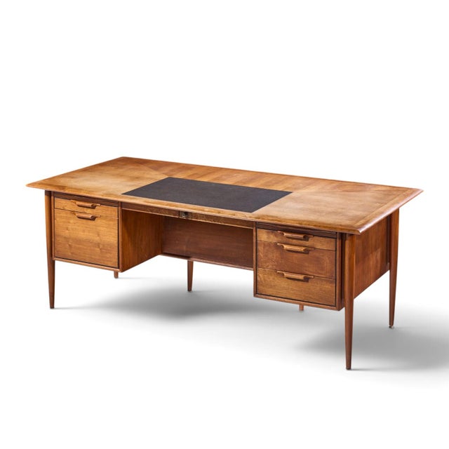 Alma Castilian Mid Century Walnut and Leather Executive Desk For Sale - Image 11 of 11