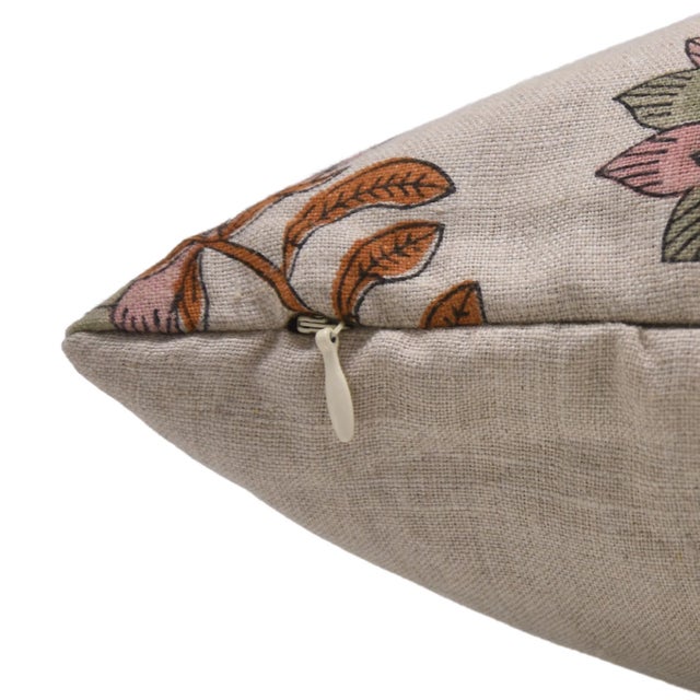Art Deco Fabdivine Handmade Block Printed Cushion Cover 22x22 Inch Pure Linen- Summer Flower For Sale - Image 3 of 4