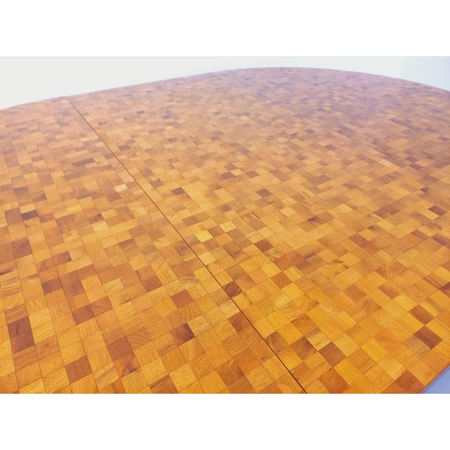 Vintage Round Dining Table in Wood Mosaic Teak and Walnut with Extensions by Dieter Waeckerlin, Swiss, 1960s For Sale - Image 14 of 18