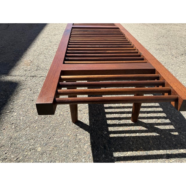 Brown 1990s Walnut Bench in Manner of Milo Baughman for Glenn of California For Sale - Image 8 of 14