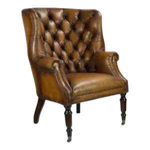 Matthew Izzo Home Tufted Leather English Wingback Library Chair