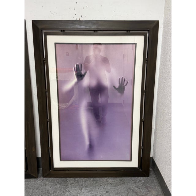 Wood Contemporary Male + Female Blurred Figural Prints, Framed, Pair For Sale - Image 7 of 12