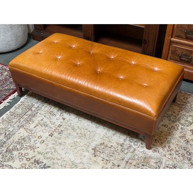 Transitional Room & Board Leather Bench For Sale - Image 3 of 12