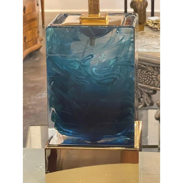 Transitional Pair of Murano Glass Block Lamps For Sale - Image 3 of 9