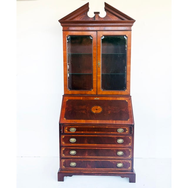 Late 20th Century Late 20th Century George III or Hepplewhite Style Mahogany Secretary Bookcase With Arch Pediment For Sale - Image 5 of 13