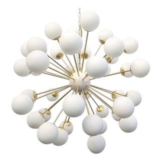 21st Century Nova Satin Brass Matte White Murano Sputnik Chandelier by Fabio LTD For Sale