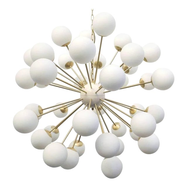 21st Century Nova Satin Brass Matte White Murano Sputnik Chandelier by Fabio LTD For Sale