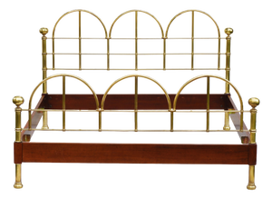 Vintage Italian Brass and Wood Bed, 1980