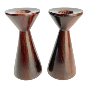 Mid Century Danish Modern 1960s Rosewood Candle Holders a Pair Petite 4.25” Tall