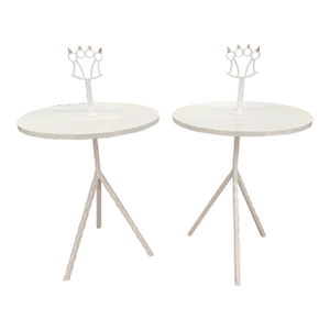 Contemporary White Lacquered and Brass Bastard Tables. Italy, a Pair