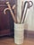 1980s ceramic glazed faux bamboo umbrella stand in glossy white. A touch of Coastal Regency style for your entrance....