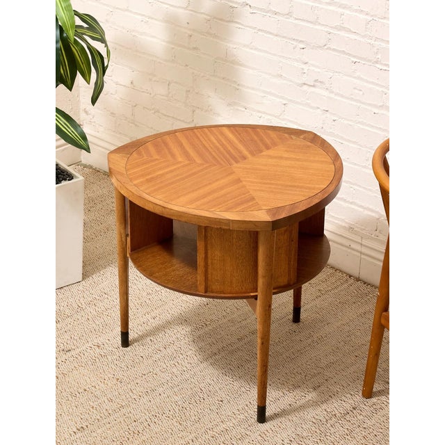 Mid-Century Modern Vintage Brown Saltman Mid-Century Modern Round Walnut Side Table With Geometric Top For Sale - Image 3 of 12