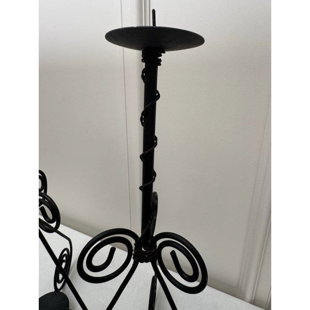Vintage Spanish Mid Century Modern Black Iron Candle Holders, a Pair For Sale - Image 9 of 12