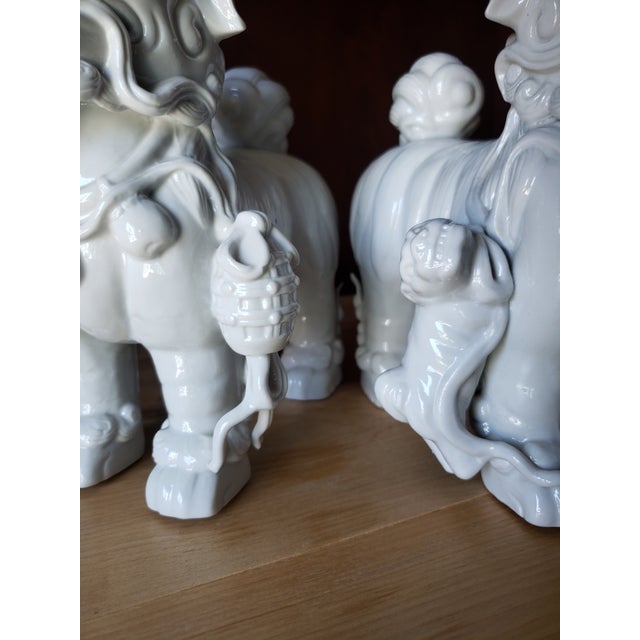Ceramic Mid-Century Japanese Blanc De Chine Porcelain Standing Foo Dogs - A Pair For Sale - Image 7 of 13