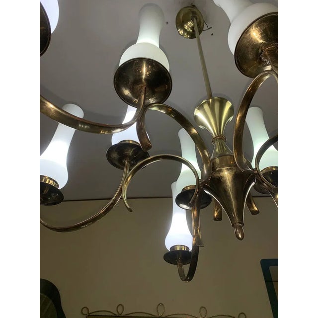 Stilnovo 12-Light Chandelier in Brass and Glass attributed to Luci Italia, 1950s For Sale - Image 4 of 6