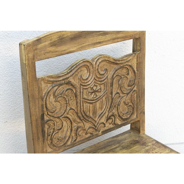 Spanish Carved Spanish Colonial Crest Chair For Sale - Image 3 of 9