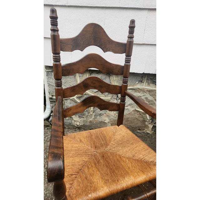 Set of 6 Vintage Ladder Back Dining Chairs With Rush Seats, French Country Cottage Style For Sale - Image 15 of 18