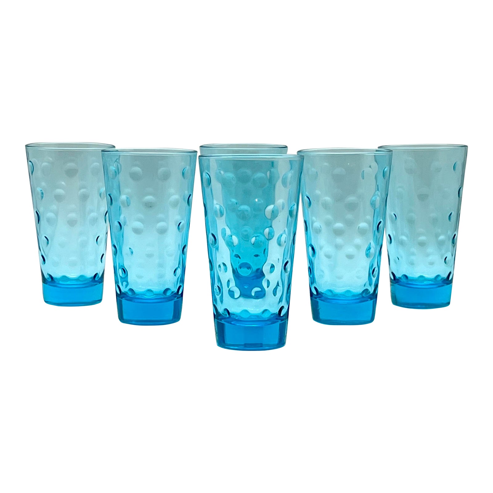 C. 1960s MidCentury Modern Light Blue Dots Tumbler Glasses Set of 6