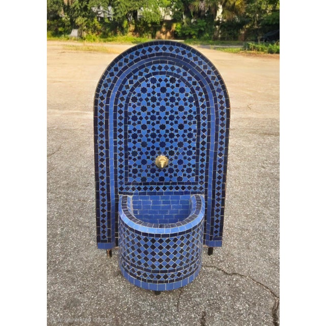 2 Shades of Blues Arched Moroccan Mosaic Tile Fountain For Sale In Orlando - Image 6 of 6