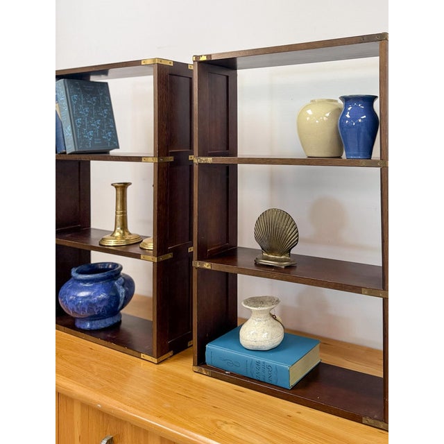 Bombay Company Campaign Style Shelf Pair Brass Trim Vintage Traditional For Sale In Tampa - Image 6 of 18