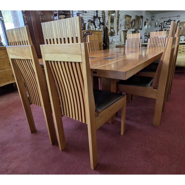 Late 20th Century Monumental Studio Crafted Dining Table & 8 Chairs, Cherry Wood & Tile For Sale - Image 17 of 18
