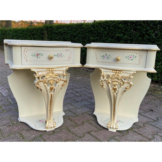 1899 Italian Rococo Cream Gilt Beech Nightstands - Pair For Sale - Image 10 of 10