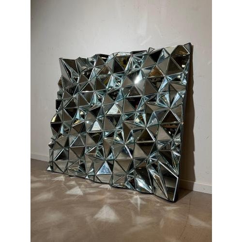 Brown Large Sculptural Panel Prism Wall Mirror For Sale - Image 8 of 8
