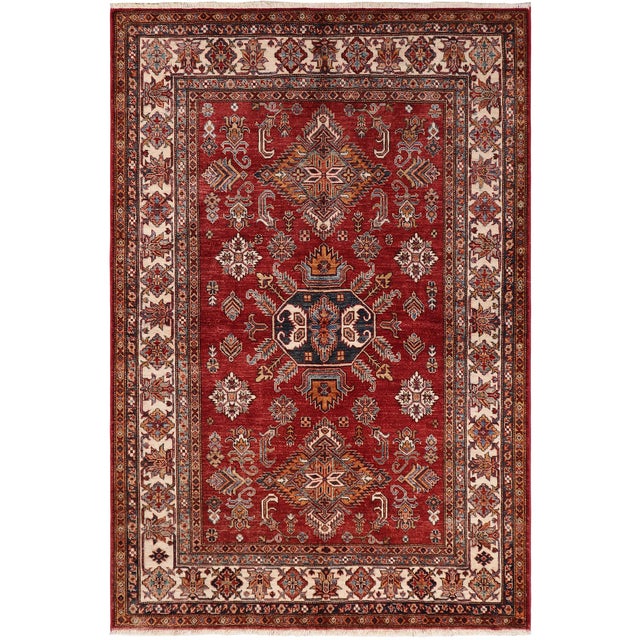 Rustic Super Kazak Red/Beige Wool Rug- 5'1'' X 6'0'' For Sale - Image 10 of 10