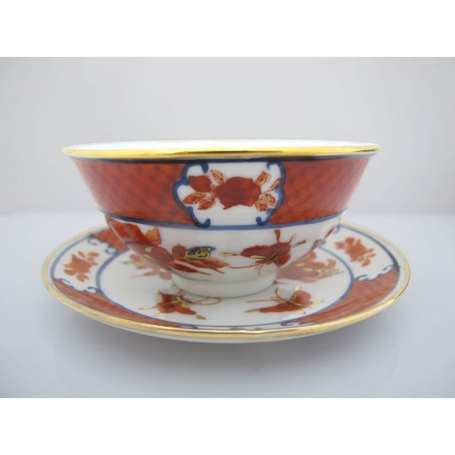 Japanese Imari Porcelain Butterfly & Flower Gold Trim Bowl or Cup & Saucer Pair For Sale In Portland, OR - Image 6 of 13