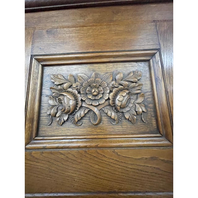 Brown Antique French Provincial Oak Armoire With Carved Floral Panels For Sale - Image 8 of 8