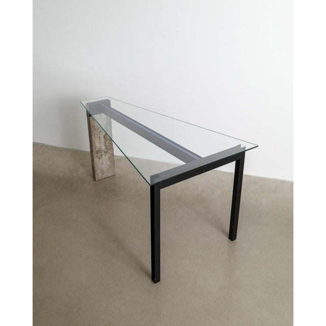A rare and sculptural swedish contemporary "concrete" desk table in black lacquered metal, a decorative solid concrete...