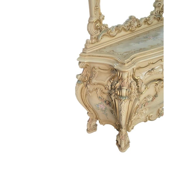 Late 20th Century Italian Silik Rococo Revival Hand Painted Bombe Dresser With Mirror For Sale - Image 9 of 12