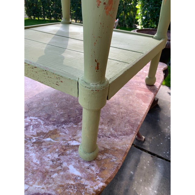 Antique Primitive Wood Work Table Rustic Green Paint For Sale - Image 9 of 13