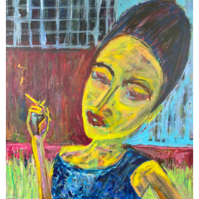 Textile “Between Thoughts” Original Acrylic Contemporary Expressionism Portrait by Linda McDonough For Sale - Image 7 of 12