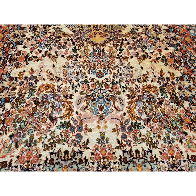 Vintage Persian Kerman Lavar Rug, Hand-Knotted Wool & Silk, Allover Floral Pattern, Ivory & Blue, 4x7 For Sale - Image 15 of 17