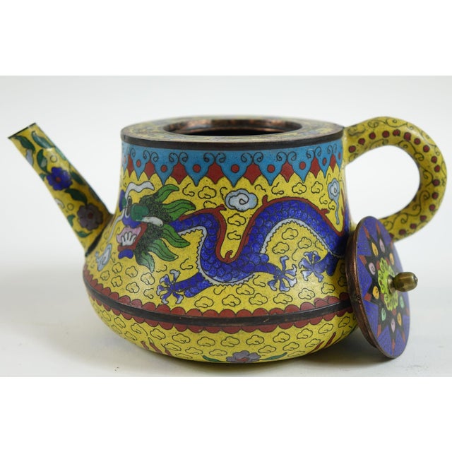 Chinese Antique Chinese Cloisonne Decorative Tea Pot For Sale - Image 3 of 4