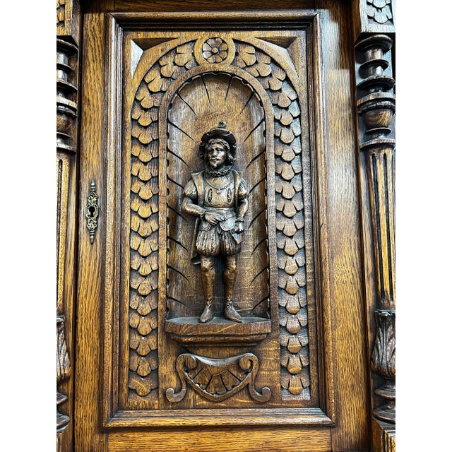 Stunning Antique Carved Wood Hutch Cabinets – Matching Pair For Sale - Image 4 of 8