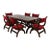Custom Vintage 1960s Mid Century Modern Marlau of Madrid Glass Top Dining Table With 6 Red Velvet Curule Style Dining Chairs For Sale