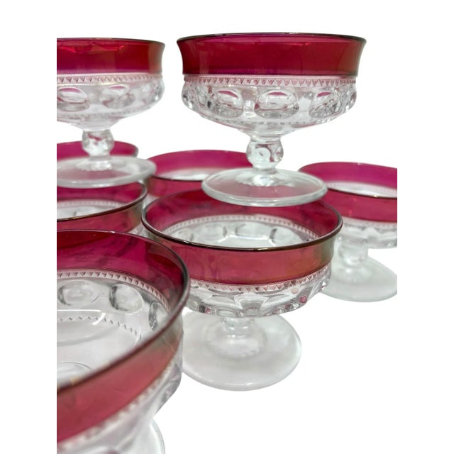 Indiana Glass Company Vintage Indiana Glass Kings Crown Cranberry Champagne Sherbet Glasses- A Set of 12 For Sale - Image 4 of 11