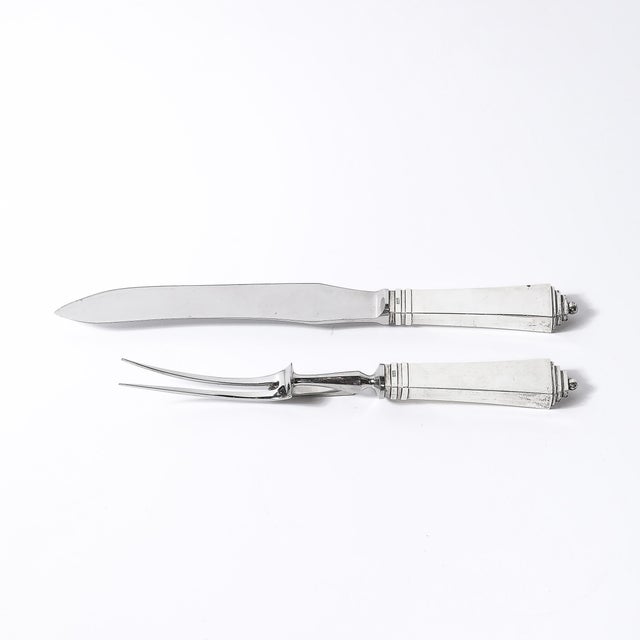 Art Deco Skyscraper Style Sterling Silver Carving Set Signed Georg Jensen For Sale - Image 11 of 17