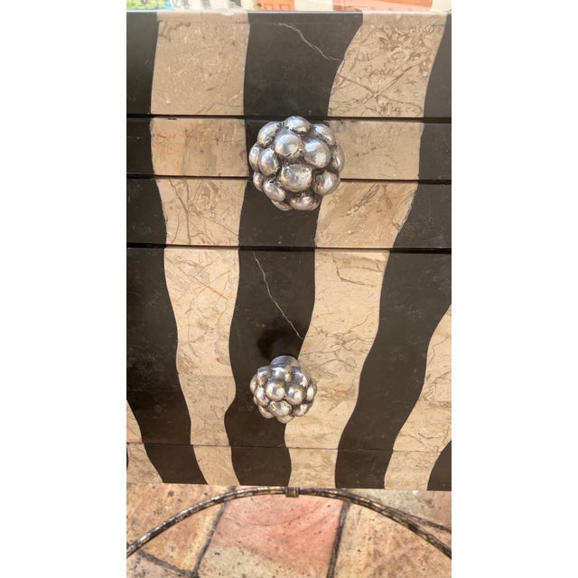 Vintage Tessellated Stone Zebra Pattern Side Table Attributed to Maitland-Smith With Sculptural Figural Supports For Sale - Image 9 of 14