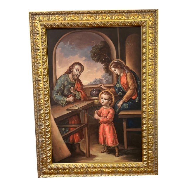 20th Century Oil on Canvas Cuzco School Signed Framed Titled Work and Prayer For Sale