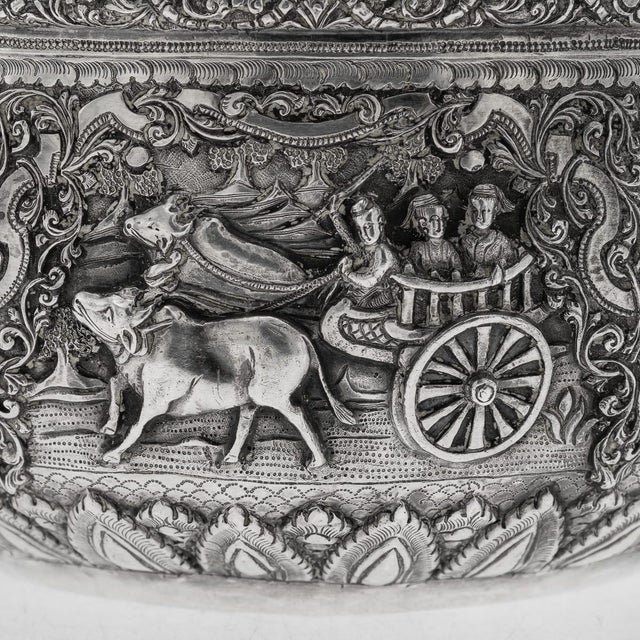 Antique Burmese Repoussé Silver Jataka Tales Bowl, 1910 For Sale - Image 17 of 18